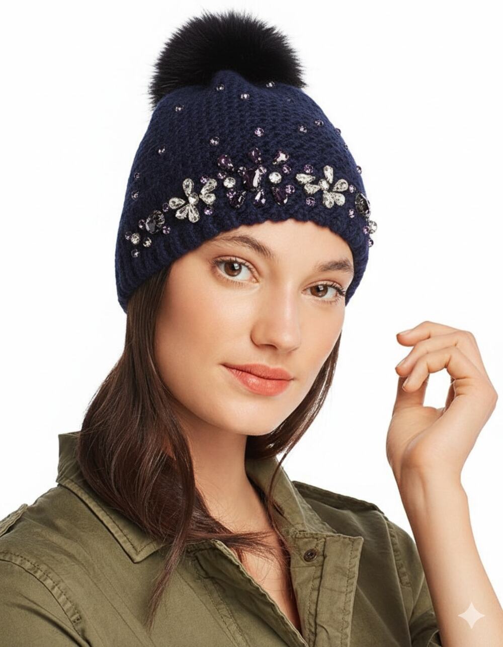 Hat with crystal cuffs and pompom by echo